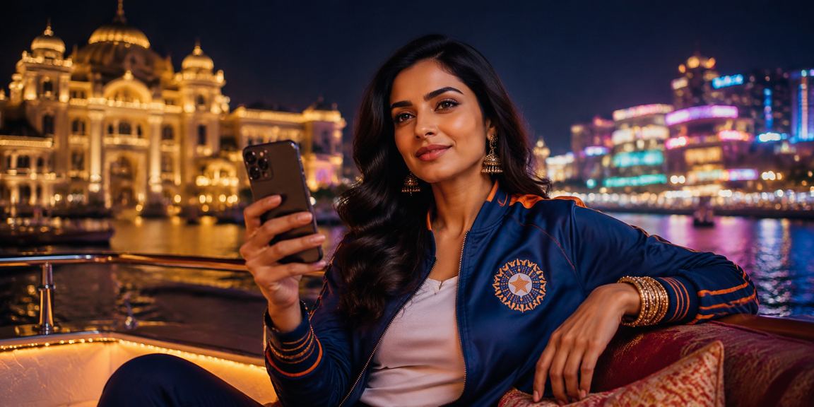 Exciting cricket betting scene with digital neon lights
