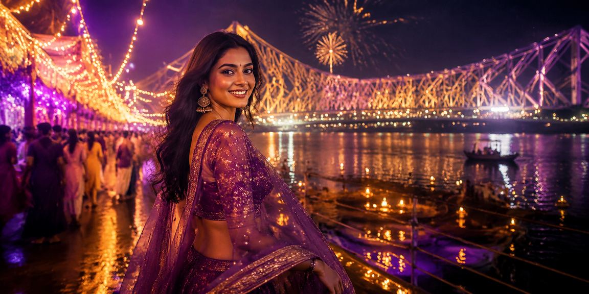 Kolkata Howrah Bridge at night representing entertainment and celebration